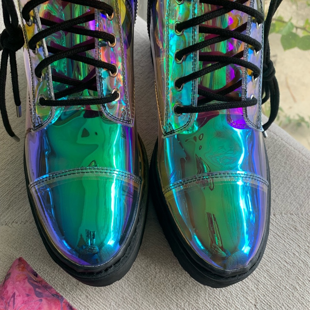 NIB 🦋Holographic Lace Up Knee Boots🦋 - Picture 5 of 6